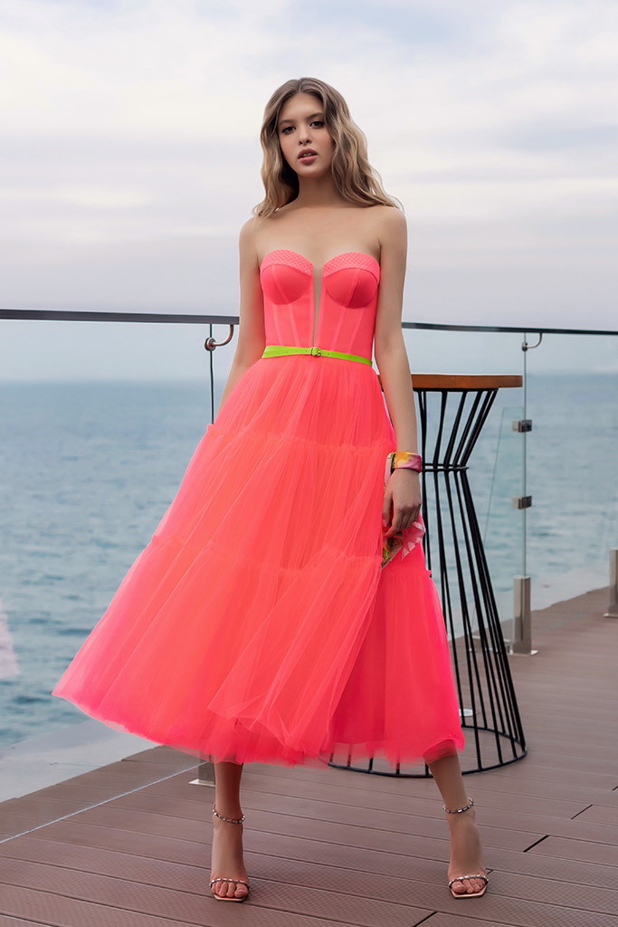 Robe de cocktail corail flashy Oksana Mukha Paris