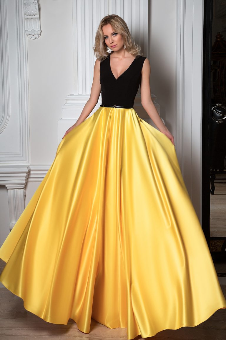 Robe de soirée jaune et noire