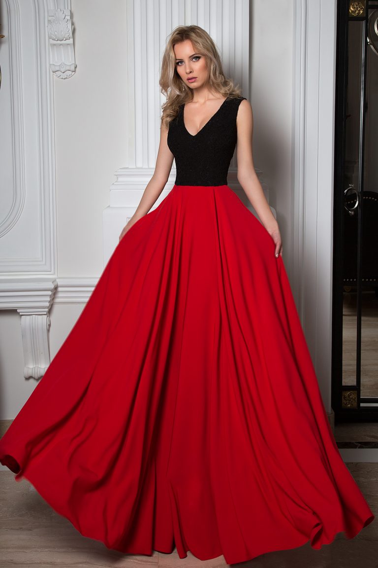 Robe de soirée rouge et noire