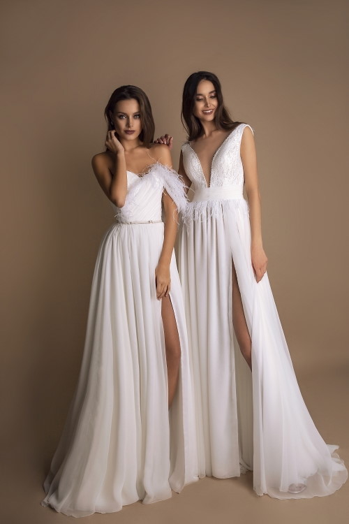 Robe de mariée à plumes