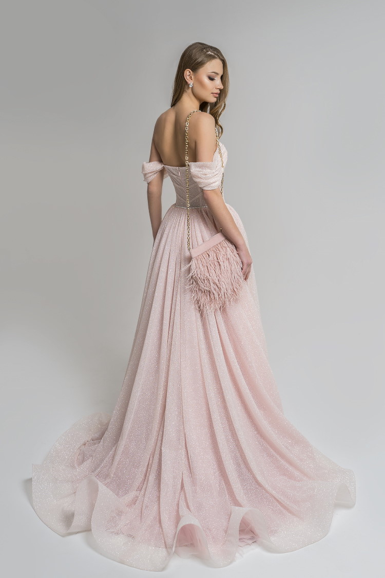 robe toute pailletee rose tendre sur mesure - soiree gala mariage ceremonie